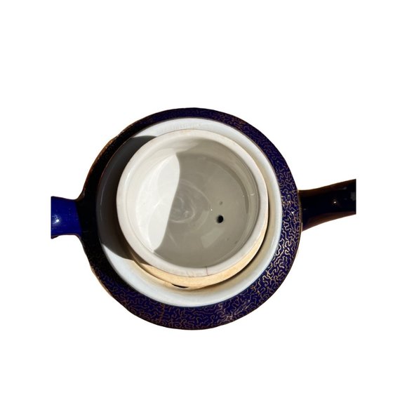 Vintage Cobalt Blue Hall Teapot Los Angeles Gold Trim Ribbed 083 READ - Picture 6 of 11